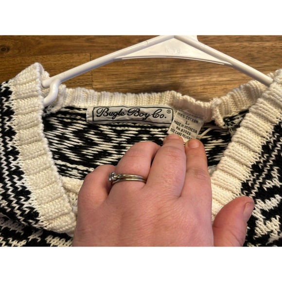 Men's 90's BUGLE BOY W/B 100% Cotton Knit Sweater Size L - Picture 8 of 9